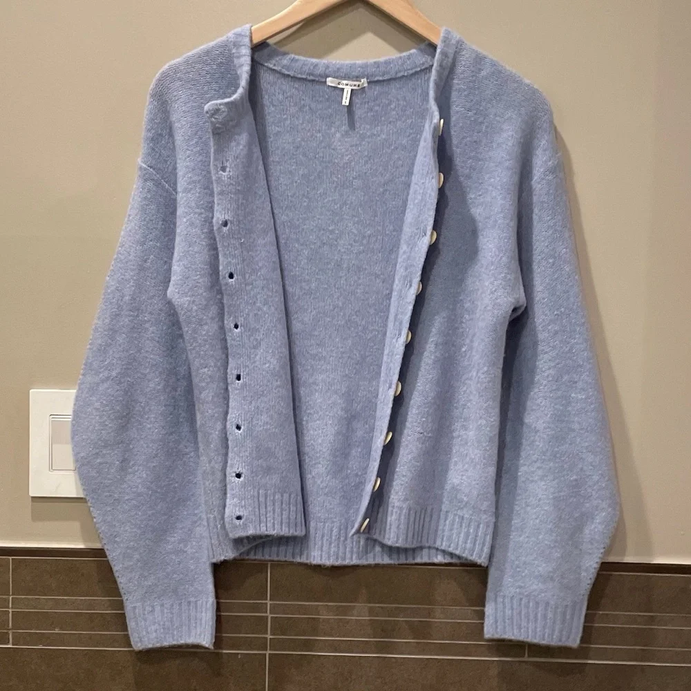 Cozy Cardigan Light Puff Sleeve in Periwinkle Blue - Picture 3 of 9